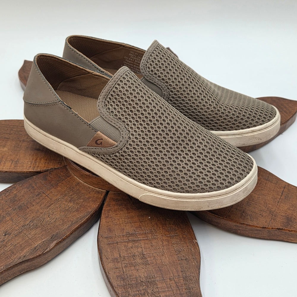 Olukai Womens 8.5 Pehuea Slip On Sneakers Mesh Taupe Brown 20271-1010